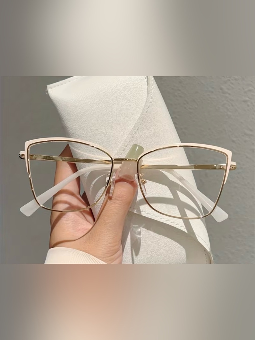 Unbranded Gold White Cat Eye Clear Lens Fashion Glasses Eyewear